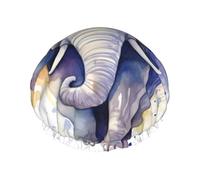 Joli bonnet de douche aquarelle éléphant pour femmes et hommes, grand bonnet de douche réutilisable, double couche, bonnet de bain imperméable, bande élastique, chapeau de cheveux pour toutes les