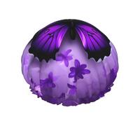 Joli bonnet de douche avec imprimé papillons violets, bonnet de douche doublé pour femme, réutilisable, double couche imperméable