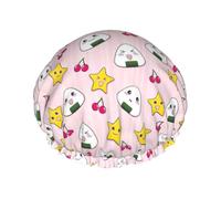 Joli bonnet de douche avec motif boules de riz et étoiles pour la douche, bonnet de douche réglable et élégant