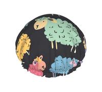 Joli bonnet de douche avec motif de mouton coloré imprimé, bonnet de douche doublé pour femme, réutilisable, double couche imperméable
