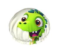 Joli bonnet de douche dinosaure réutilisable et imperméable pour homme et femme avec bande élastique - Bonnet de bain double couche lavable pour toutes les coiffures - Facile à transporter