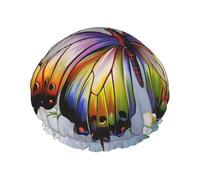 Joli bonnet de douche doublé double couche imprimé papillon fleur pour femme, réutilisable