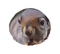 Joli bonnet de douche en forme d'écureuil réutilisable et imperméable pour homme et femme avec bande élastique - Bonnet de bain double couche lavable pour toutes les coiffures - Facile à transporter