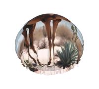 Joli bonnet de douche imprimé camel du désert, réutilisable, spécialement conçu pour les cheveux longs des femmes, structure double couche, adapté pour le bain.