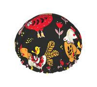 Joli bonnet de douche imprimé coq poules pour femme, léger, réutilisable, doux, double couche imperméable, étanche.
