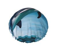 Joli bonnet de douche imprimé dauphin - Bonnet de bain réutilisable, double couche, sangle élastique réglable, essentiel de voyage durable
