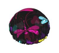 Joli bonnet de douche imprimé libellule, bonnet de douche doublé pour femme, réutilisable, double couche imperméable