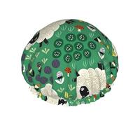 Joli bonnet de douche imprimé mouton de dessin animé - Double couche respirant, sangle élastique réglable, durable, hôtel voyage essentiel