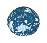 Joli bonnet de douche imprimé poisson bleu, bonnet de douche doublé pour femme, réutilisable, double couche imperméable