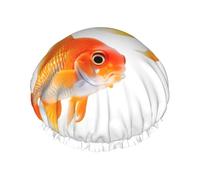 Joli bonnet de douche imprimé poissons rouges, bonnet de douche doublé pour femme, réutilisable, double couche imperméable