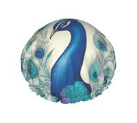 Joli bonnet de douche motif paon réutilisable et imperméable pour homme et femme avec bande élastique - Bonnet de bain double couche lavable pour toutes les coiffures - Facile à transporter