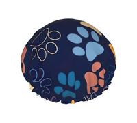 Joli bonnet de douche pour femme avec empreintes de pattes de chien, léger, réutilisable, doux, double couche, étanche, étanche.