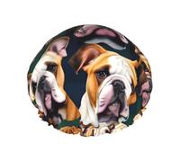 Joli bonnet de douche pour femme, imprimé bouledogue anglais, grande bande élastique lavable