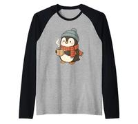 Joli Bonnet et écharpe en Forme de Pingouin Qui boit du Cacao Chaud Manche Raglan