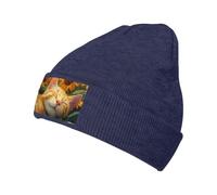 Joli bonnet orange chat dans le champ de tournesol pour hommes femmes hiver chaud tricot revers chapeaux acrylique tête de mort casquette
