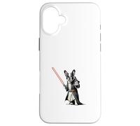 Joli bouledogue français dans un peignoir tenant une torche lumineuse Coque pour iPhone 16 Plus