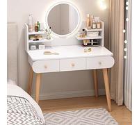 Joli bureau de maquillage avec miroir et lumières - Petite table de maquillage pour chambre à coucher avec grand espace de rangement - 3 modes d'éclairage pour une routine de beauté parfaite