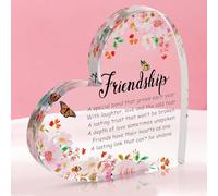 Joli cadeau pour meilleurs amis - Plaque en acrylique en forme de cœur avec belle décoration florale - Cadeau d'amitié transparent pour anniversaire