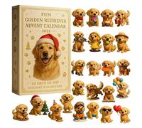 Joli calendrier de l'Avent 2025 avec Golden Retriever pour les amoureux des chiens, 24 décorations 2D en acrylique pour chiens, calendrier de compte à rebours de Noël sur le thème des chiots drôle