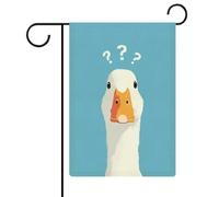 Joli canard blanc avec points d'interrogation Drapeau de jardin saisonnier Vacances en toile de jute double face Maison cour Drapeaux extérieurs 32 x 47 cm