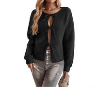 Joli cardigan décontracté pour femme avec une coupe confortable, des accents élégants de nœud papillon et un motif creux unique, Noir , M