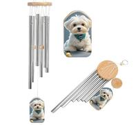 Joli carillon éolien en forme de chien maltais pour l'extérieur - Grand carillon à vent pour décoration de jardin avec son mélodieux pour maman, papa, grand-mère, maison, jardin, terrasse