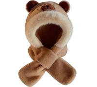 Joli chapeau Capybara avec oreilles d'ours pour femme - Ensemble écharpe d'hiver 2 en 1 en fausse fourrure épaisse à capuche en peluche chaude pour temps froid