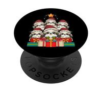 Joli Chapeau de Sapin de Noël Lhassa Apso Pile pour Chien PopSockets PopGrip Adhésif