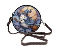 Joli chapeau de sorcière fantôme volant sur un balai pour femme Sac à bandoulière rond en cuir Sac à main