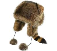 Joli chapeau en peluche queue de raton laveur, fausse fourrure d'hiver avec cache-oreilles russe, chapeau d'animal doux et confortable pour parent-enfant, 7 à 12 ans, Taille unique