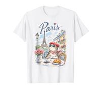 Joli Chat Paris Café Tour Eiffel œuvre d'art française francophile T-Shirt
