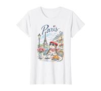 Joli Chat Paris Café Tour Eiffel œuvre d'art française francophile T-Shirt Graphique avec Valeur