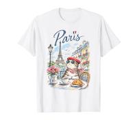 Joli Chat Paris Café Tour Eiffel œuvre d'art française francophile T-Shirt Graphique avec Valeur
