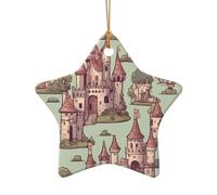 Joli château de conte de fées 02 en céramique imprimé décorations de sapin de Noël en porcelaine à suspendre pendentifs festifs