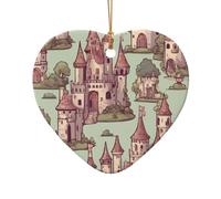 Joli château de conte de fées 02 en céramique imprimé décorations de sapin de Noël en porcelaine à suspendre pendentifs festifs