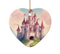 Joli château de conte de fées 03 en céramique imprimé décorations de sapin de Noël en porcelaine à suspendre pendentifs festifs