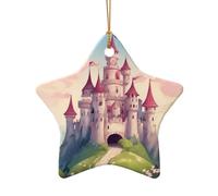 Joli château de conte de fées 03 en céramique imprimé décorations de sapin de Noël en porcelaine à suspendre pendentifs festifs