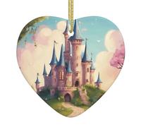 Joli château de conte de fées avec imprimé décoration de Noël festive en forme de cœur en céramique