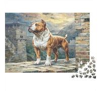 Joli Chien Animal de Compagnie Carton Rigide Boxer sur Un Pont en Pierre avec des ruines de château Puzzle Classique Anti-Ennui interactif 38x26cm/1000 pièces