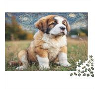 Joli Chien Animal de Compagnie Carton Rigide Chiot Saint-Bernard dans Un Champ avec Un Ciel étoilé Puzzle Classique Anti-Ennui interactif 70x50cm/1000 pièces
