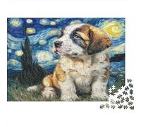 Joli Chien Animal de Compagnie Carton Rigide Saint-Bernard dans Un Champ avec Un Ciel étoilé Puzzle Classique Cadeau d’entraînement cérébral pour Adultes 52x38cm/1000 pièces