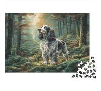 Joli Chien Animal de Compagnie Carton Rigide Setter Anglais dans Une forêt avec des Roches moussues Puzzle Classique Cadeau d’entraînement cérébral pour Adultes 52x38cm/1000 pièces