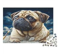Joli Chien Animal de Compagnie Papier Carlin avec Pinceau la Nuit Puzzle Cadeau de Noël Amusant pour Enfants 12+ 70x50cm/1000 pièces