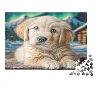 Joli Chien Animal de Compagnie Papier Chiot Golden Retriever dans la Neige avec Une cabane Puzzle Cadeau de Noël Amusant pour Enfants 12+ 70x50cm/1000 pièces