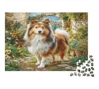 Joli Chien Animal de Compagnie Papier Colley dans Une Prairie Fleurie avec Un Chemin en Pierre Puzzle Anti-Ennui Cadeau de Collection 38x26cm/1000 pièces