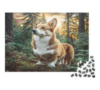 Joli Chien Animal de Compagnie Papier Corgi dans Une forêt au Lever du Soleil Lot de Puzzle Petite Surprise Amusante pour la Famille 38x26cm/1000 pièces