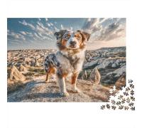 Joli Chien Animal de Compagnie Papier épais Berger Australien sur Un Chemin de Montagne Rocheux Lot de Puzzle pour Personnes âgées Entraînement cérébral Cadeau Secret de Noël 38x26cm/1000 pièces