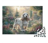 Joli Chien Animal de Compagnie Papier épais Cocker Spaniel dans Un Jardin avec Un Chemin en Pierre Lot de Puzzle Jouet éducatif pour Enfants 38x26cm/1000 pièces