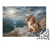 Joli Chien Animal de Compagnie Papier épais Cocker Spaniel sur Falaise rocheuse de Montagne Lot de Puzzle Jouet éducatif pour Enfants 70x50cm/1000 pièces