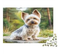 Joli Chien Animal de Compagnie Papier épais Yorkshire Terrier sur Un Chemin en Pierre dans la forêt Lot de Puzzle Cadeau interactif pour Personnes âgées 52x38cm/1000 pièces